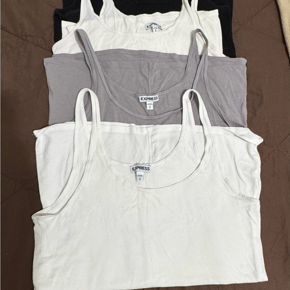 Express Fitted Sleeveless Tank Top White Gray